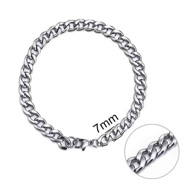 3-11 mm Men Chain Bracelet Stainless Steel Curb Cuban Link Chain Bracelet for Men Women Hip-hop Trendy Wrist Jewelry Gift