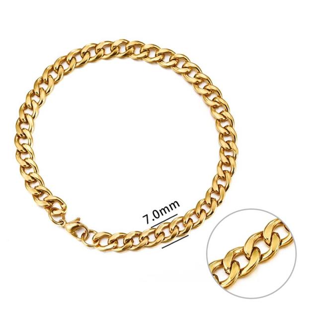 3-11 mm Men Chain Bracelet Stainless Steel Curb Cuban Link Chain Bracelet for Men Women Hip-hop Trendy Wrist Jewelry Gift