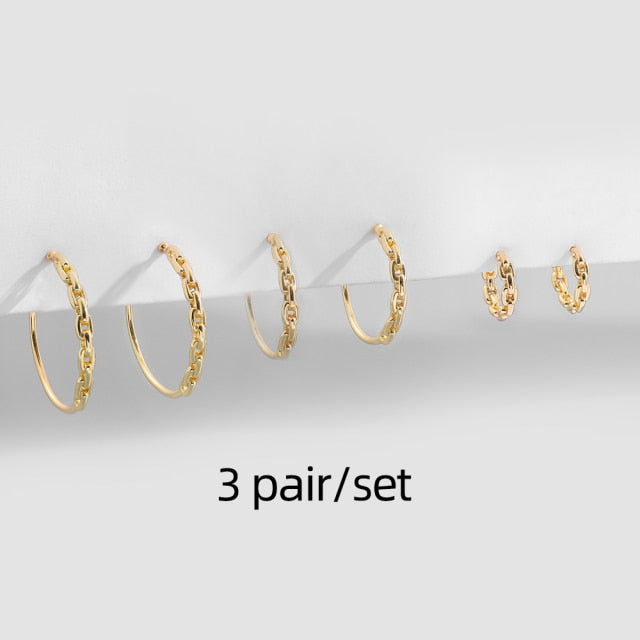 3/4/5 Pairs/Set Copper Alloy Hoop Earring Range for Women