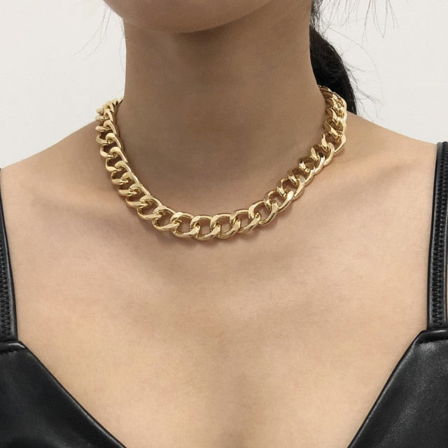2021 Fashion Big Necklace for Women Twist Gold Silver Color Chunky Thick Lock Choker Chain Necklaces Party Jewelry