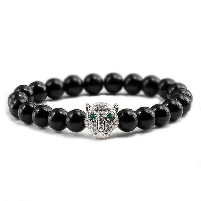 12 Style Bracelet Men Black Lava Healing Balance Beads Reiki Buddha Prayer Natural Stone Yoga Bracelet For Women Leopard Head