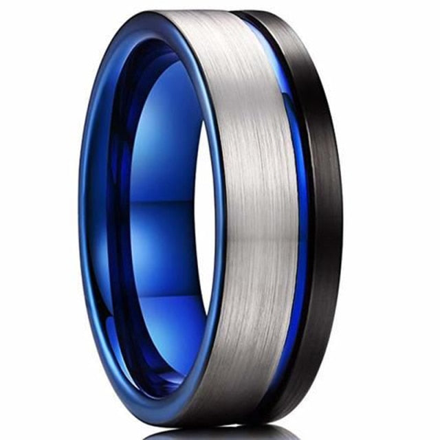 Fashion 8mm Men’s Blue Groove Carbon Fiber Accessory Ring