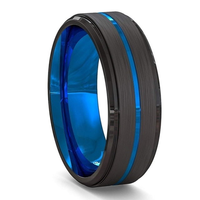 Fashion 8mm Men’s Blue Groove Carbon Fiber Accessory Ring