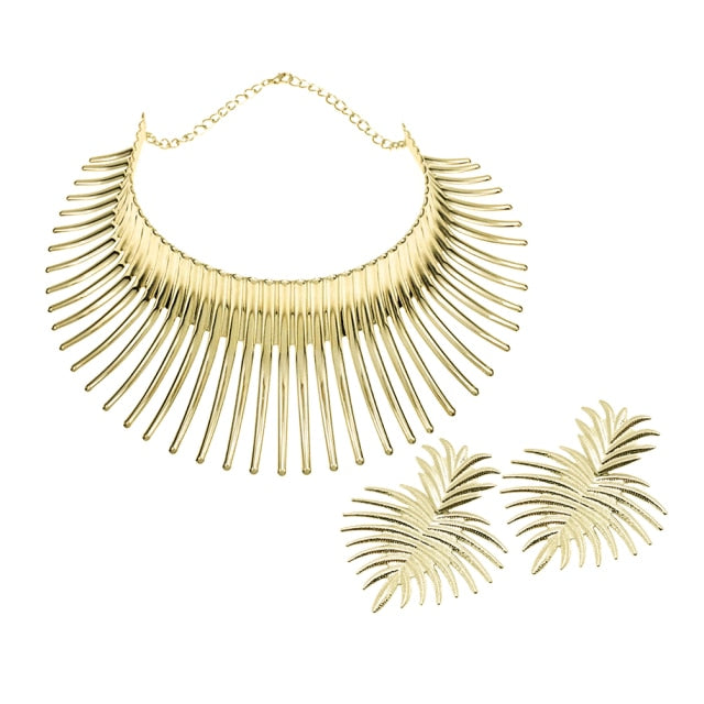 African Gold Metal Choker-style Necklace + Earring Set
