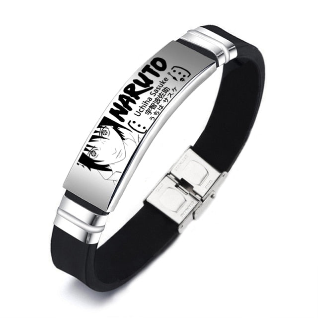 Classic Anime Ninja Uzumaki Uchiha Sasuke ID Bracelet Cosplay Stainless Steel Silicone Bracelets Bangles For Men Women Gift
