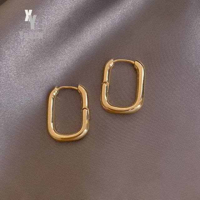 Classic Copper Alloy Smooth Metal Hoop Earrings