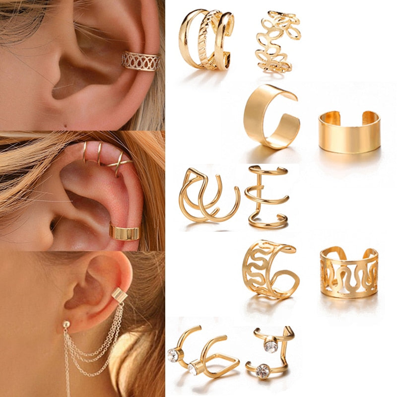 17KM Ear Cuff Gold Leaves Non-Piercing Ear Clips Fake Cartilage Earrings Clip Earrings For Women Men Wholesale Jewelry gifts