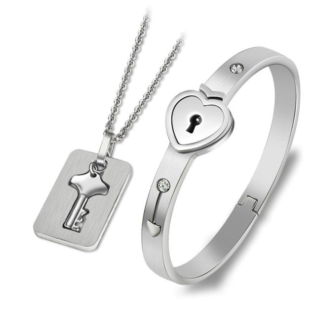 Concentric Lock Key Bracelet Non-Fading Forever Love Jewelry Set Vanentine's Day Birthday Anniversary Memorial Day Gift
