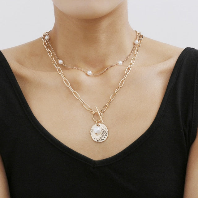 Fashion Chain Pearl Necklace For Women Baroque Pearl Pendant Necklaces Choker Neck Snake Chain Gold Silver Color Collier Jewelry