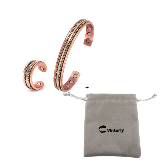 Magnetic Copper Adjustable Cuff Ring and Bracelet