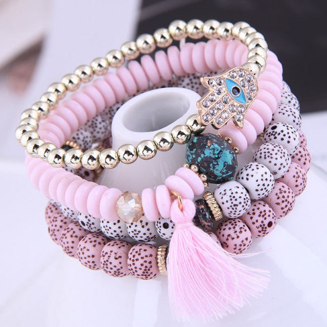 Heart Charm Lava Stone Multilayer Bohemian Bracelet