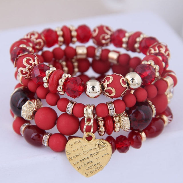 Heart Charm Lava Stone Multilayer Bohemian Bracelet