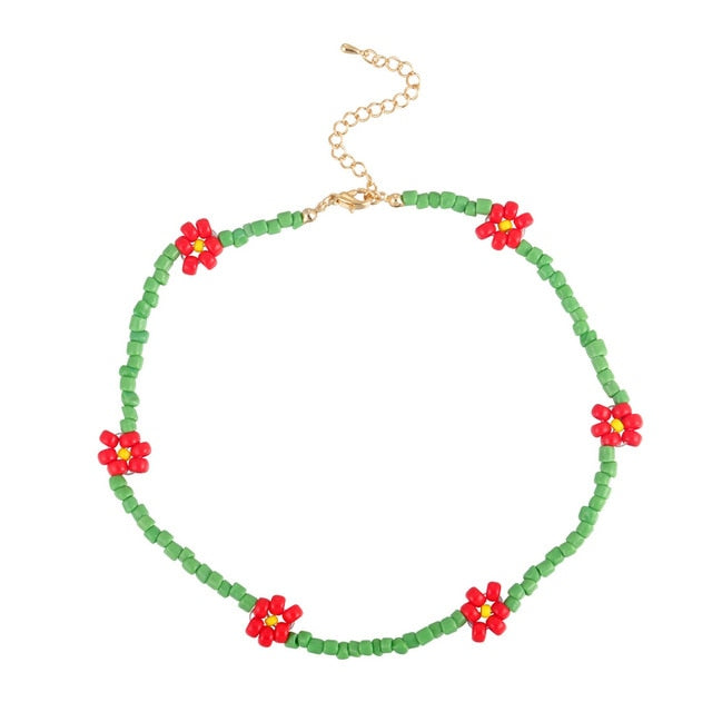 Korean Sweet Colourful Little Daisy Acrylic Beaded Necklace for Women