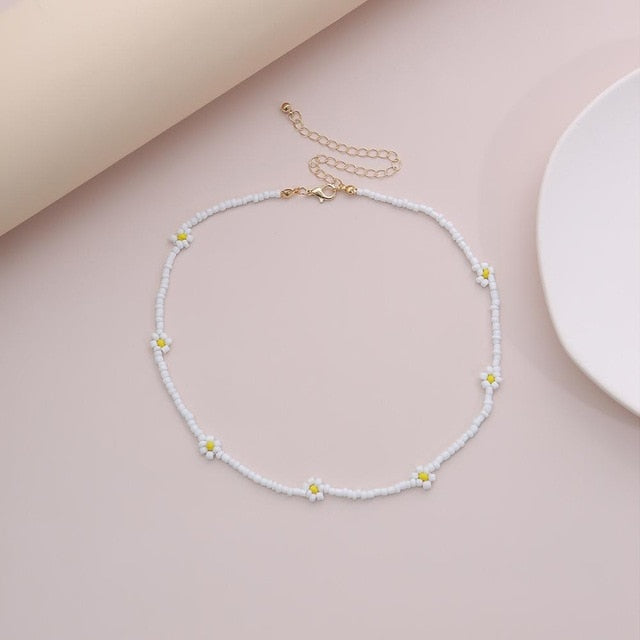 Korean Sweet Colourful Little Daisy Acrylic Beaded Necklace for Women