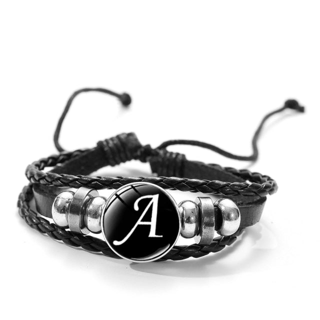 A-Z Glass Snap Metal Bead ID Bracelets for Unisex