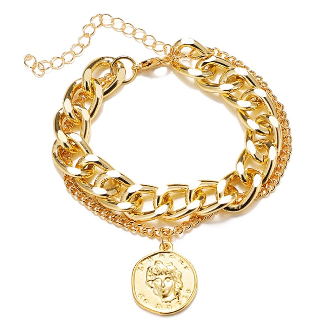 4 Pcs Punk Heavy Retro Geometric Bracelet
