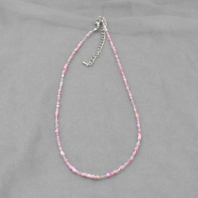 Simple Seed Beads Stand Colourful Charm Choker Necklace Jewelry