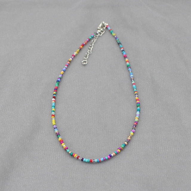 Simple Seed Beads Stand Colourful Charm Choker Necklace Jewelry