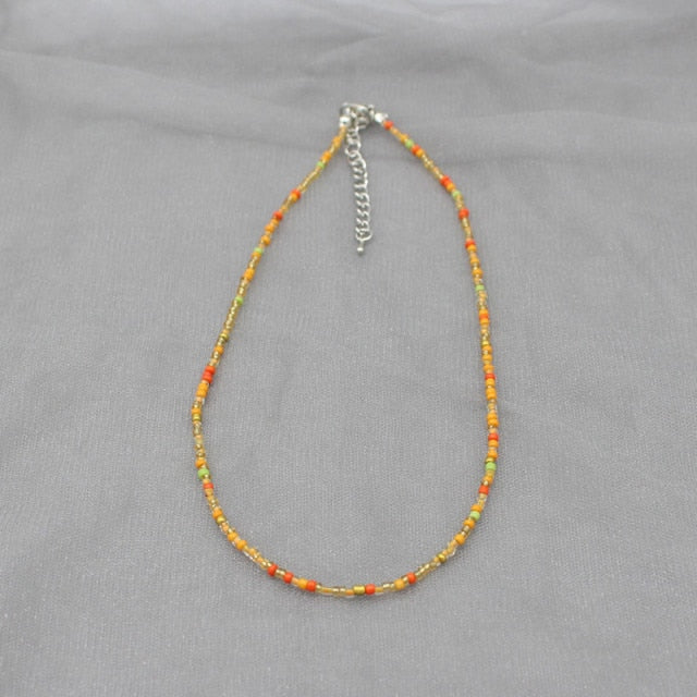 Simple Seed Beads Stand Colourful Charm Choker Necklace Jewelry
