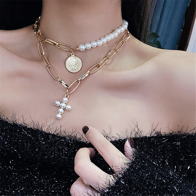Elegant White Imitation Pearl Choker Clavicle Chain Necklace for Women