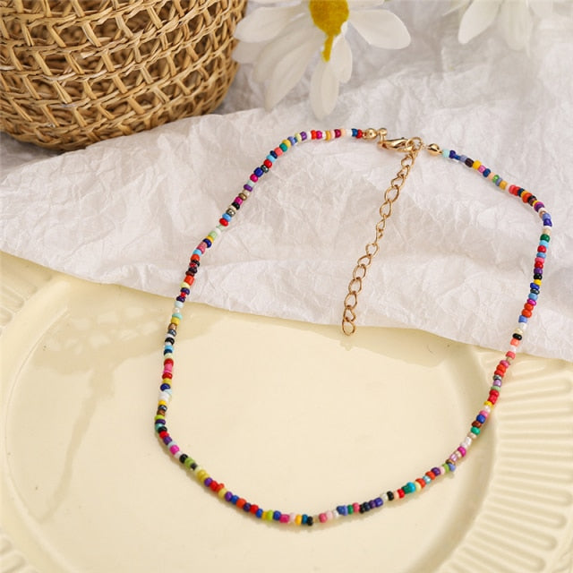 Trendy Bead Strand Beaded Choker Bohemian Necklace Jewelry