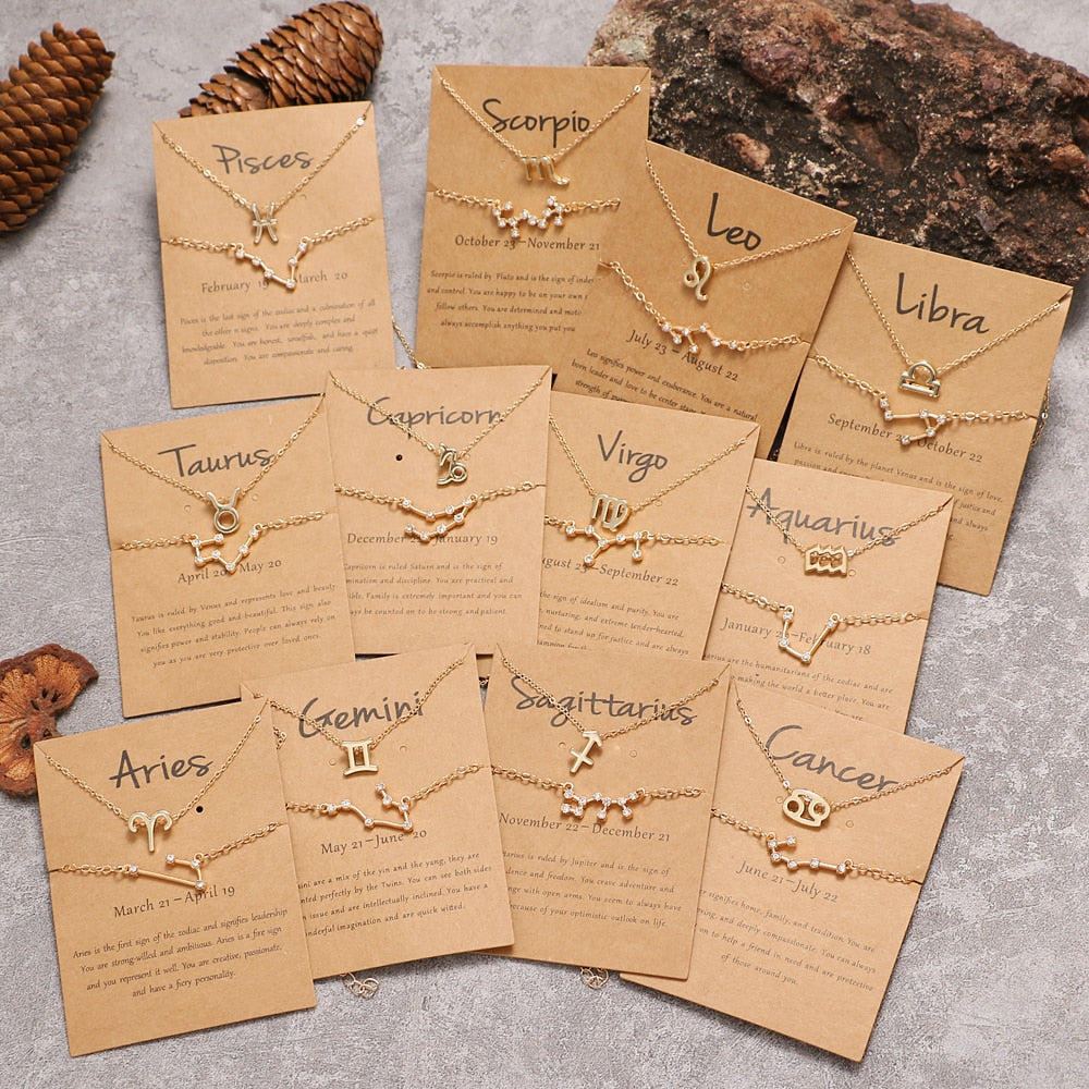 Elegant Zodiac sign 12 constellation Charm Necklace and Bracelet Range
