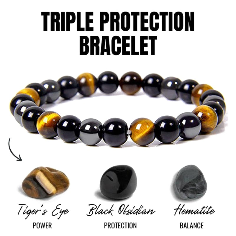 Unisex Natural Obsidian Hematite Bead Tiger Eye Bracelets