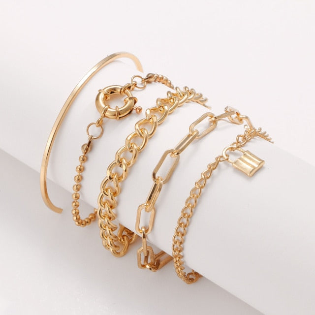 4 Pcs Punk Heavy Retro Geometric Bracelet