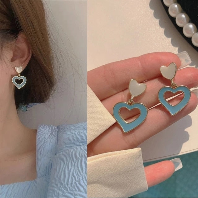 Korean Style Big Heart Stud Earrings for Women/Girls