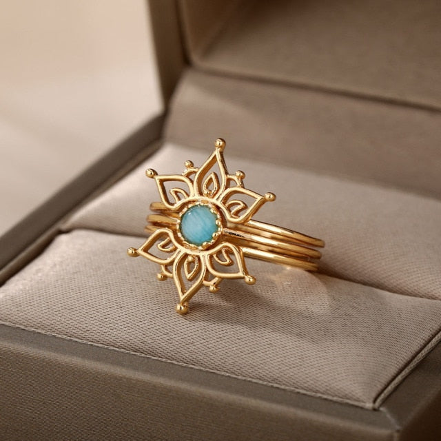 Vintage Opal Stainless-Steel Gold Plated Accessory Ring
