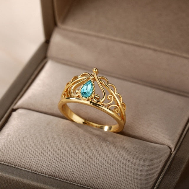 Vintage Opal Stainless-Steel Gold Plated Accessory Ring