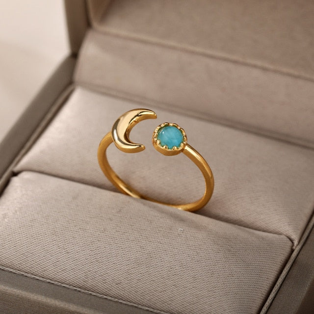 Vintage Opal Stainless-Steel Gold Plated Accessory Ring