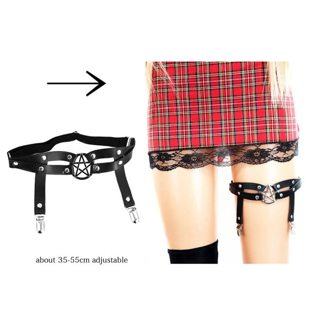 Rock Sexy Leather Love Garter Belt Elastic Leg Girl Women Harness Goth Accessories Black Gothic Rivet Punk Anklet Thigh Garter