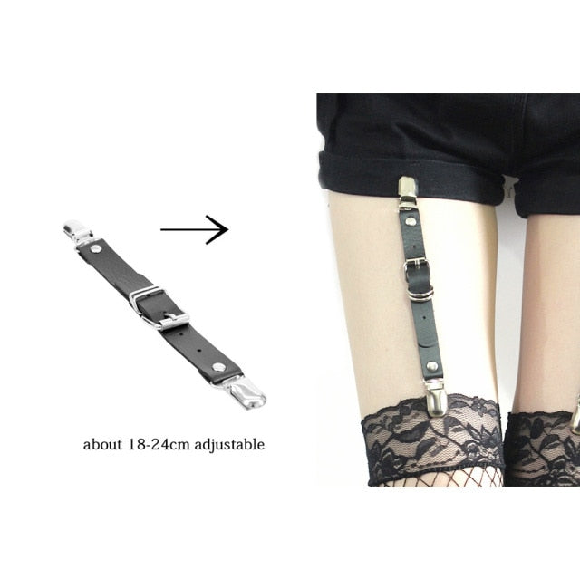 Rock Sexy Leather Love Garter Belt Elastic Leg Girl Women Harness Goth Accessories Black Gothic Rivet Punk Anklet Thigh Garter