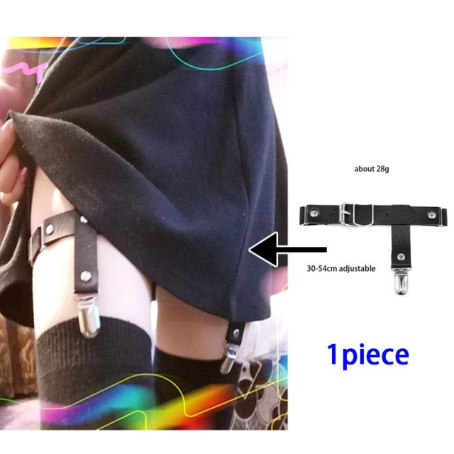 Rock Sexy Leather Love Garter Belt Elastic Leg Girl Women Harness Goth Accessories Black Gothic Rivet Punk Anklet Thigh Garter