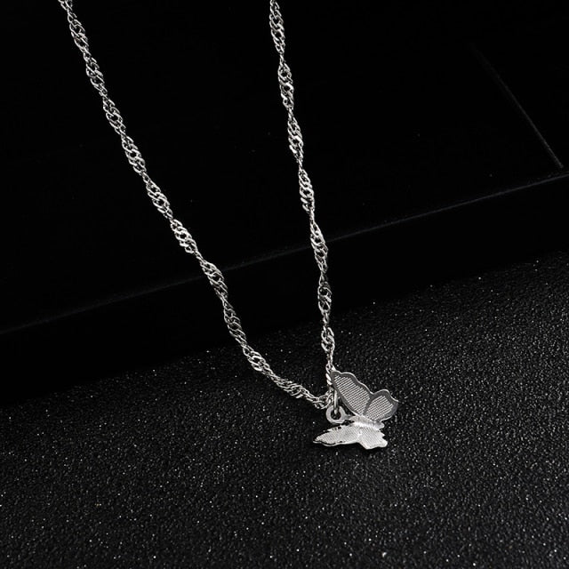 Exquisite Double-Layered Butterfly Pendant Chain Necklace