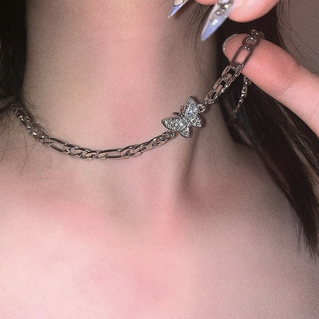 Exquisite Double-Layered Butterfly Pendant Chain Necklace