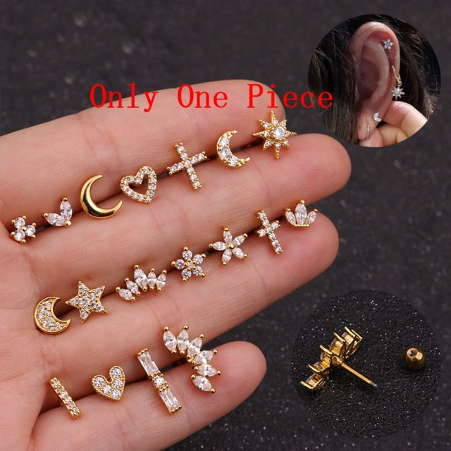 1 Pc Copper and Zirconia Multi-Shape Stud Earring