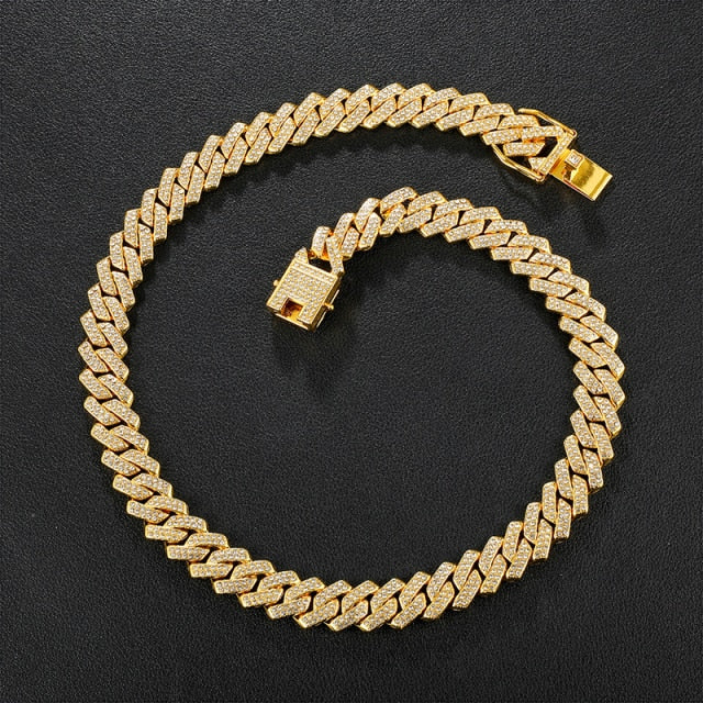 Hip Hop Iced Out Paved Rhinestone Miami Cuban Club Chain Necklace