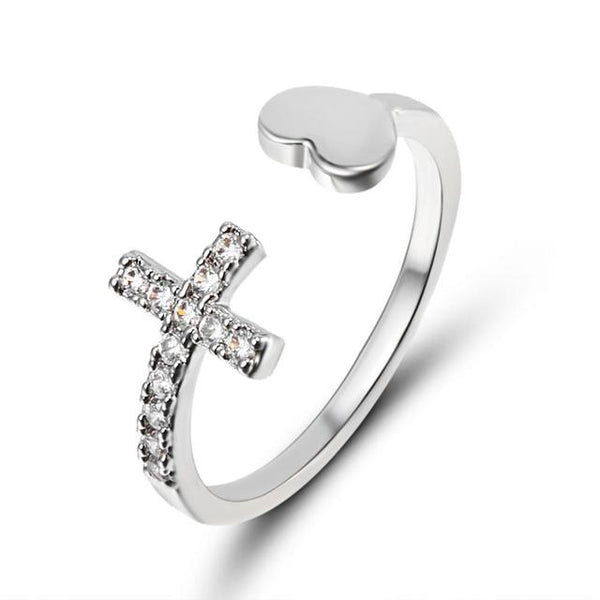 Silver Rhinestone Geometric Cross Ring Fashion Jewelry