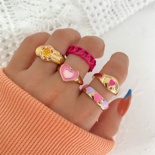 Multicolour Vintage Embrace Hands Women’s Ring Set