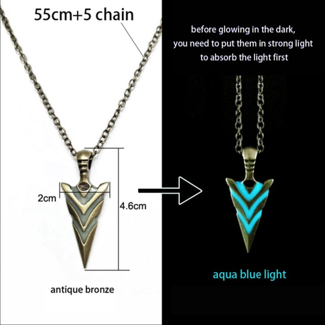 Luminous Glowing Arrow Spear Glow-in-the Dark Pendant Necklace Jewelry.