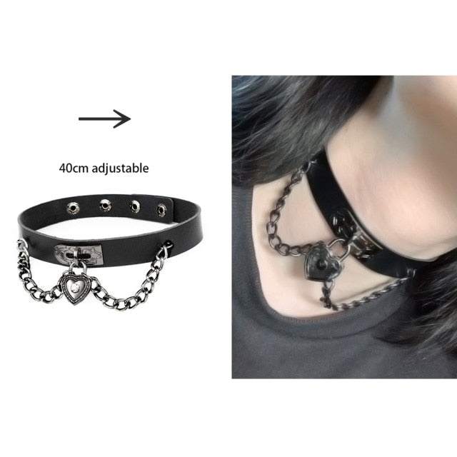 Sexy Trendy Vintage Charm Round Gothic Collar Necklaces Jewelry Gift Gothic Leather Heart Harajuku Women Punk Choker Necklace