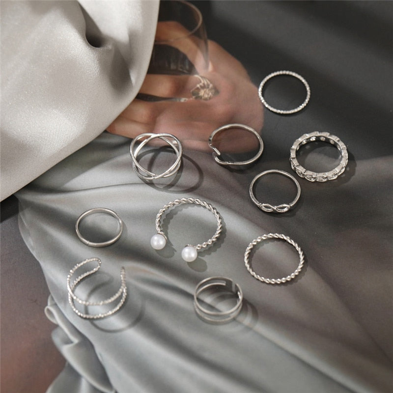 Vintage Silver Joint Rings Fashion Set for Women
