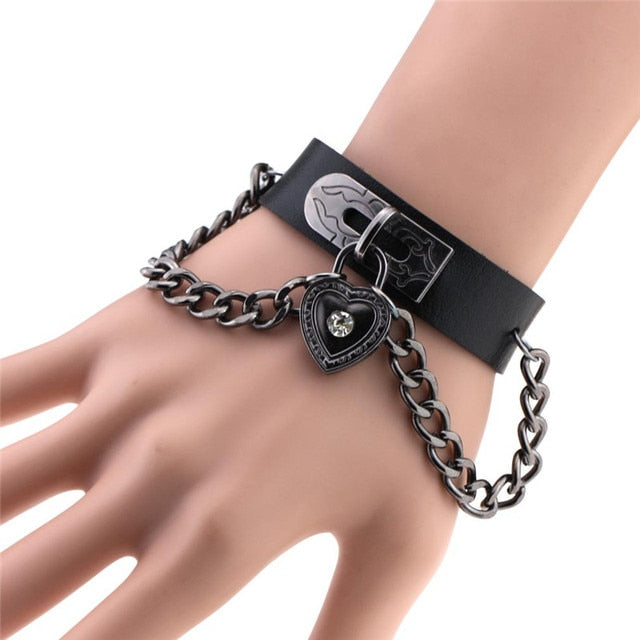 Leather Gothic Punk Cuff Bracelet for Unisex