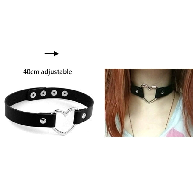 Choker Sexy Heart Lock Key Rivets, Punk Chokers, Gothic Choker Necklace for Women. Hip Hop Bondage Cosplay.