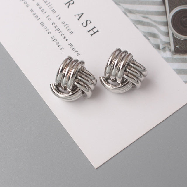 Twisted Metal Hollow Geometric Design Stud Earrings for Women