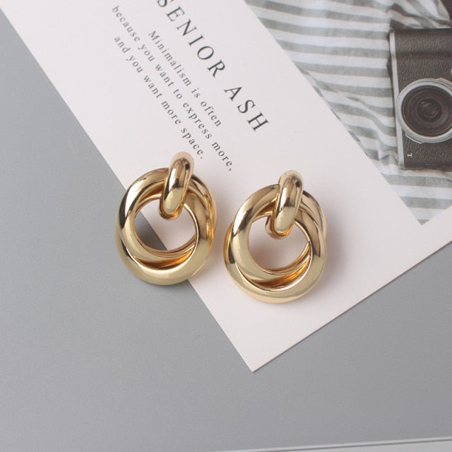 Twisted Metal Hollow Geometric Design Stud Earrings for Women