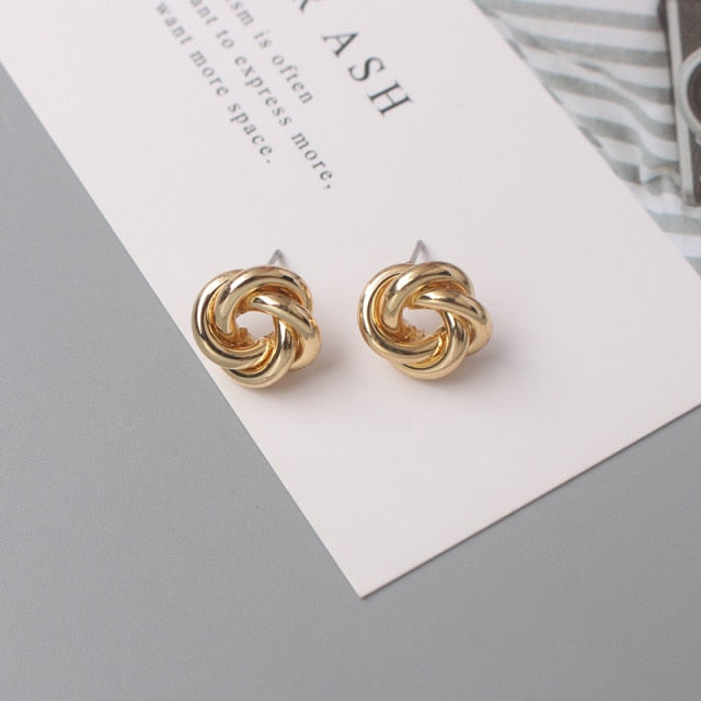 Twisted Metal Hollow Geometric Design Stud Earrings for Women
