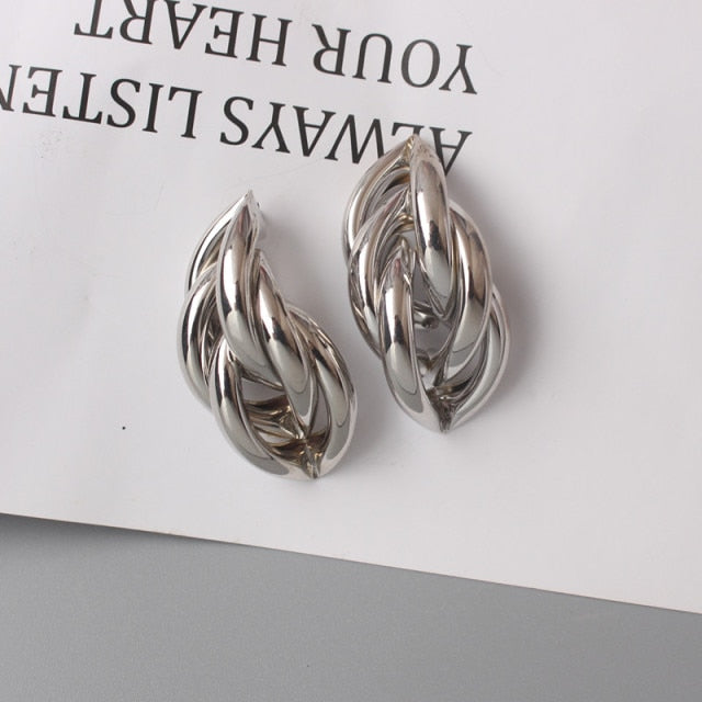 Twisted Metal Hollow Geometric Design Stud Earrings for Women